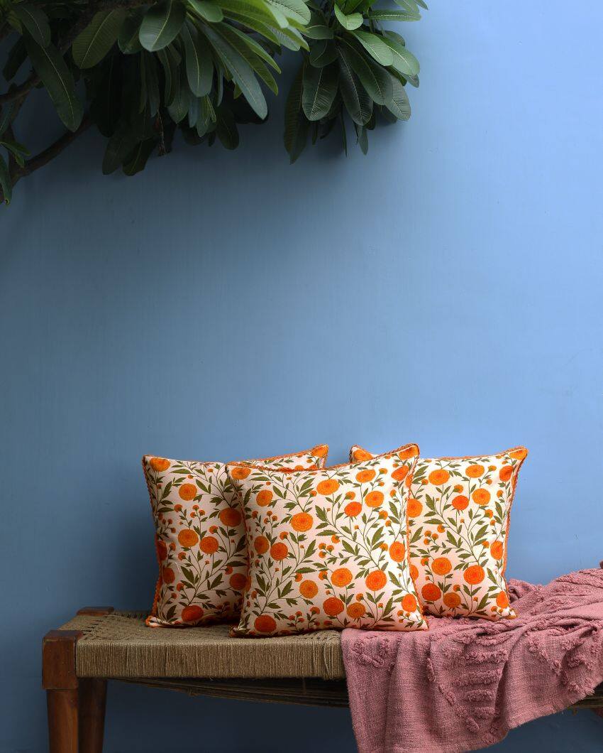 Marigold Printed Cotton Cushion Covers | 16 x 16 inches