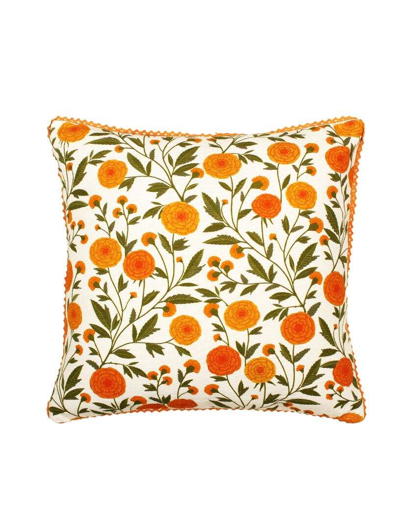 Marigold Printed Cotton Cushion Covers | 16 x 16 inches