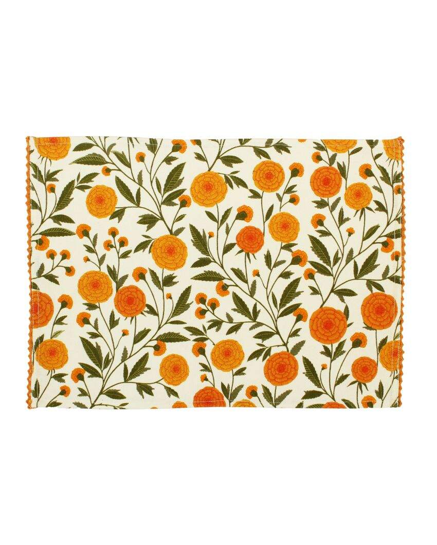 Marigold Flowers Printed Cotton Placemats | 13 x 19 inches