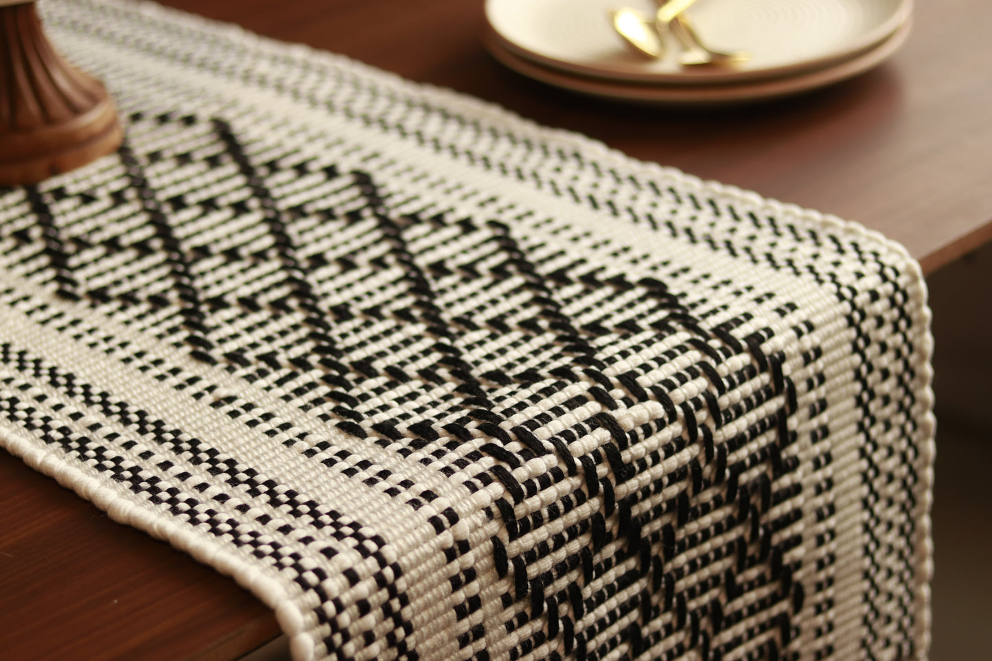 Handwoven Black & White Cotton Table Runner | 72 x 12 inches