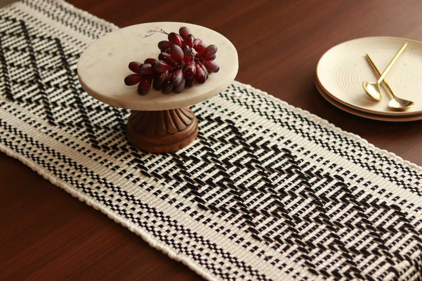 Handwoven Black & White Cotton Table Runner | 72 x 12 inches