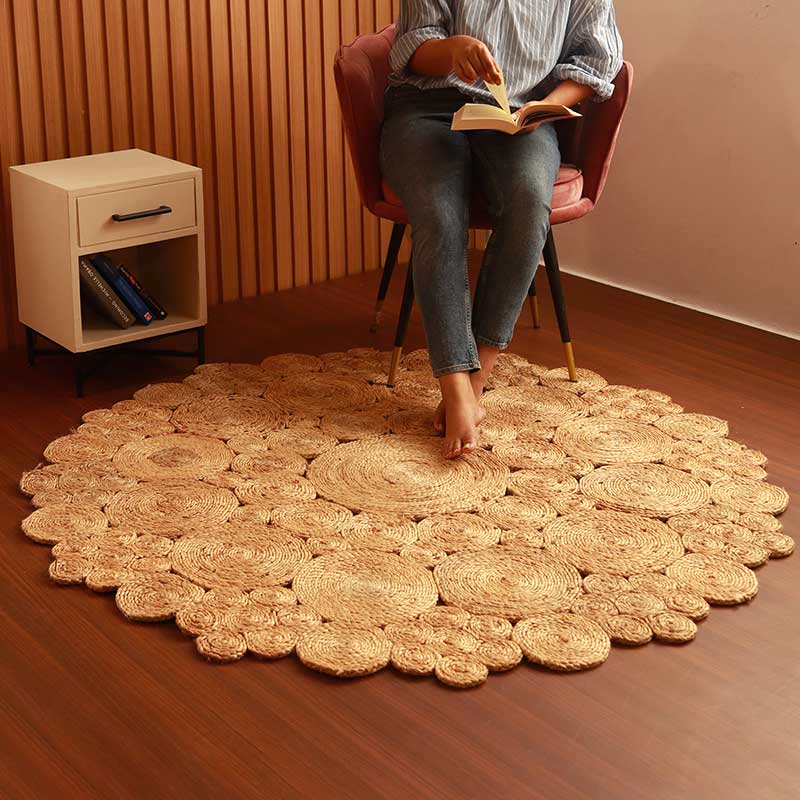Large Circular Bohemian Jute Rug