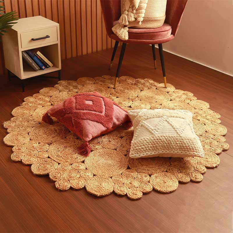 Large Circular Bohemian Jute Rug