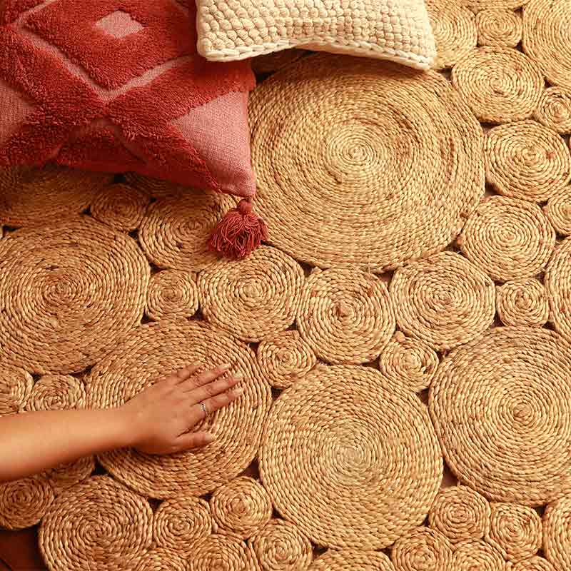 Large Circular Bohemian Jute Rug