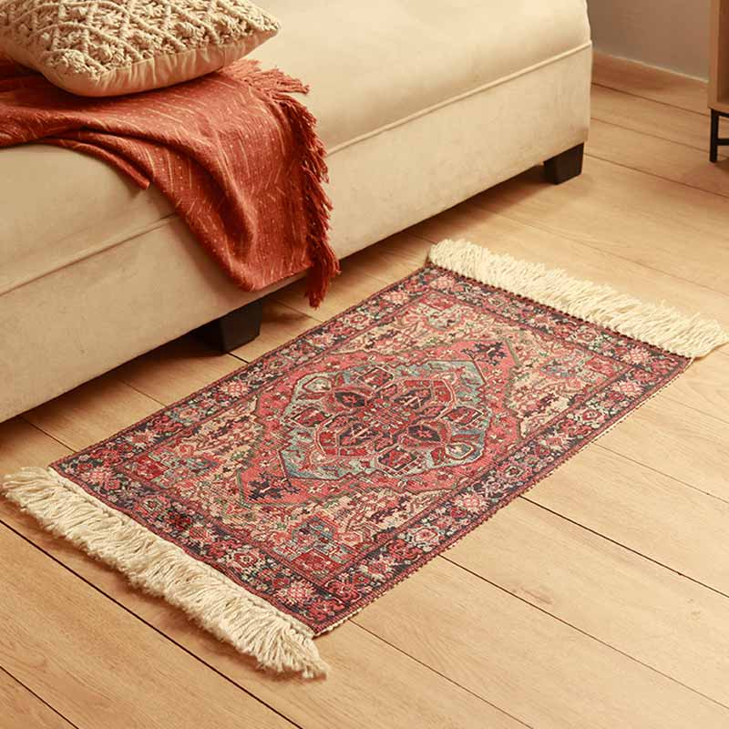 Multicolor Sofa Rug with Fringes