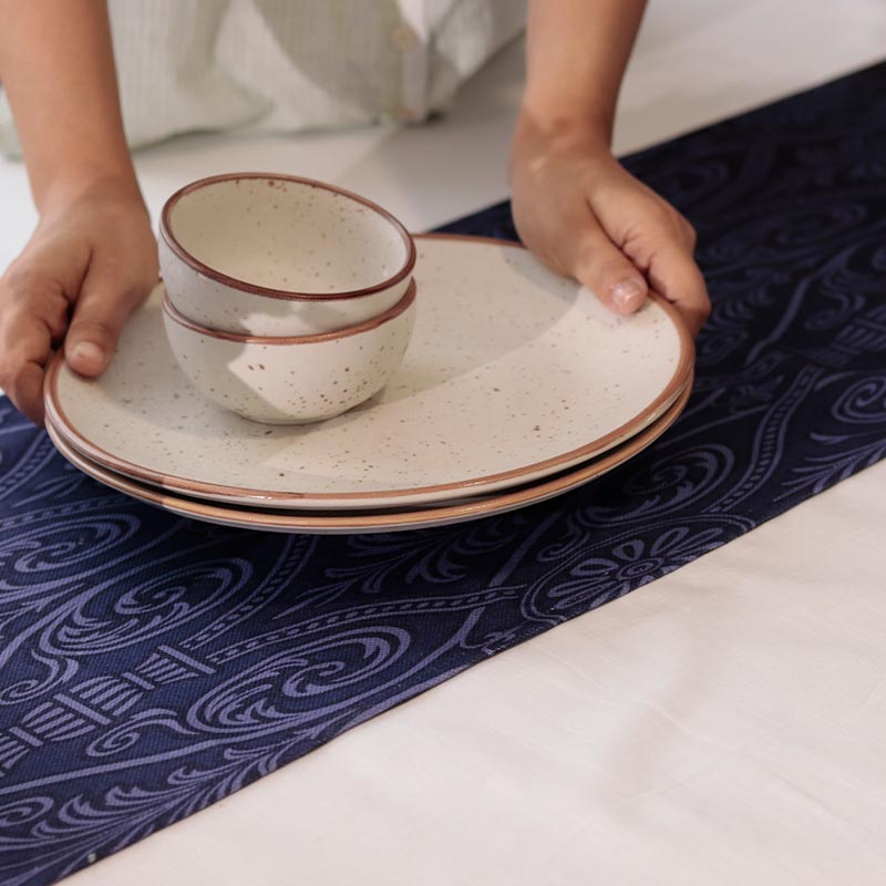 Blue Patterned Cotton Table Runner Set of 3