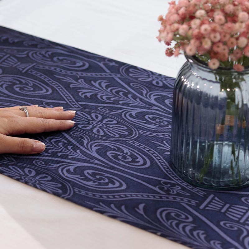 Blue Patterned Cotton Table Runner Set of 3