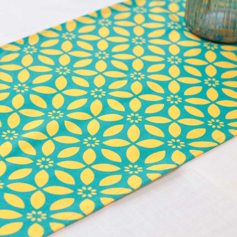 Yellow Blue Cotton Table Runner Set of 3