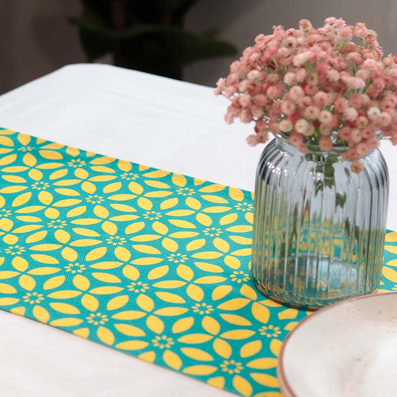 Yellow Blue Cotton Table Runner Set of 3