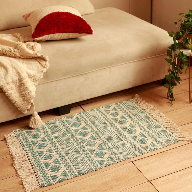 Sky Blue Ethnic Accent Floor Mat | 34 x 21 inches