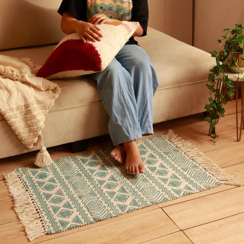Sky Blue Ethnic Accent Floor Mat | 34 x 21 inches