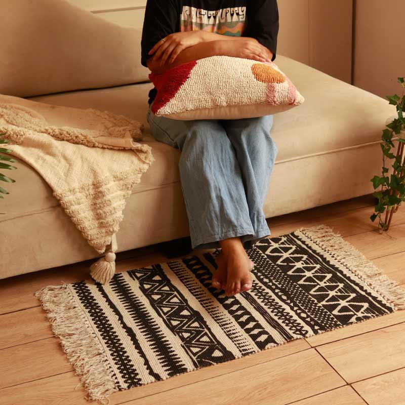 Black Ethnic Accent Floor Mat | 34 x 21 inches