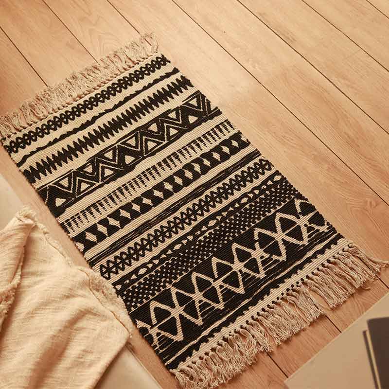 Black Ethnic Accent Floor Mat | 34 x 21 inches