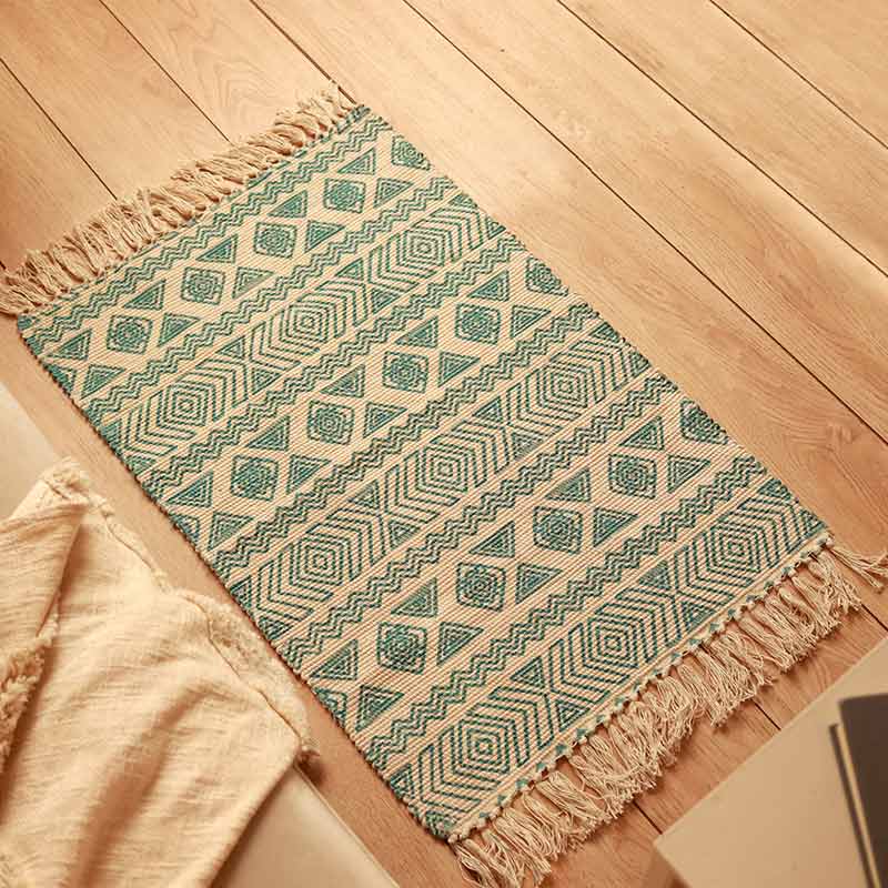Sky Blue Ethnic Accent Floor Mat | 34 x 21 inches