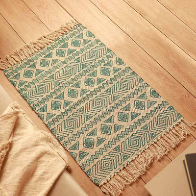 Sky Blue Ethnic Accent Floor Mat | 34 x 21 inches