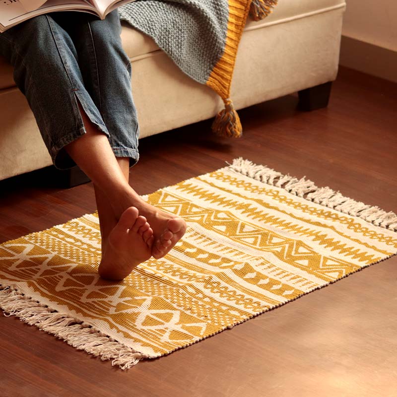 Lime Green Ethnic Accent Floor Mat | 34 x 21 inches