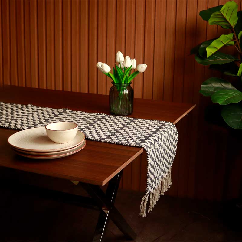 Black & White Patterned Cotton Table Runner
