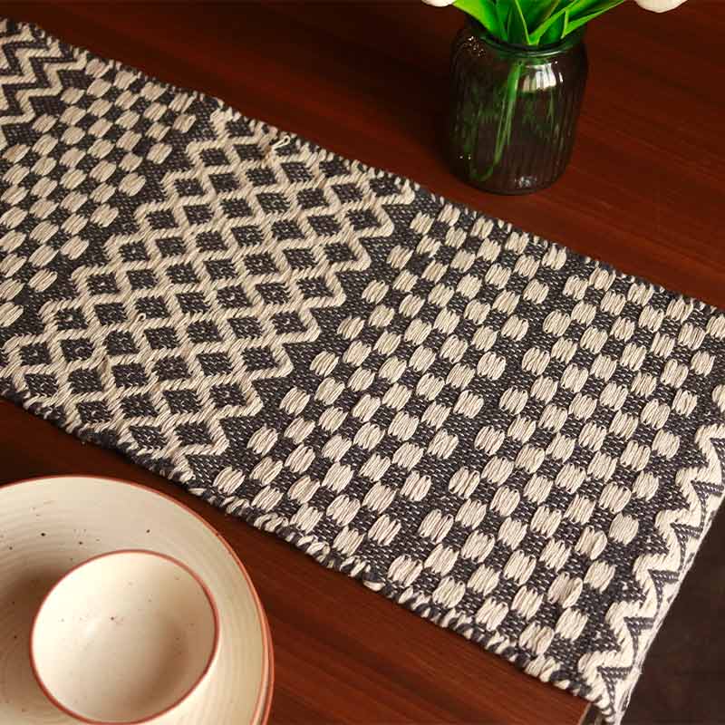Black & White Patterned Cotton Table Runner
