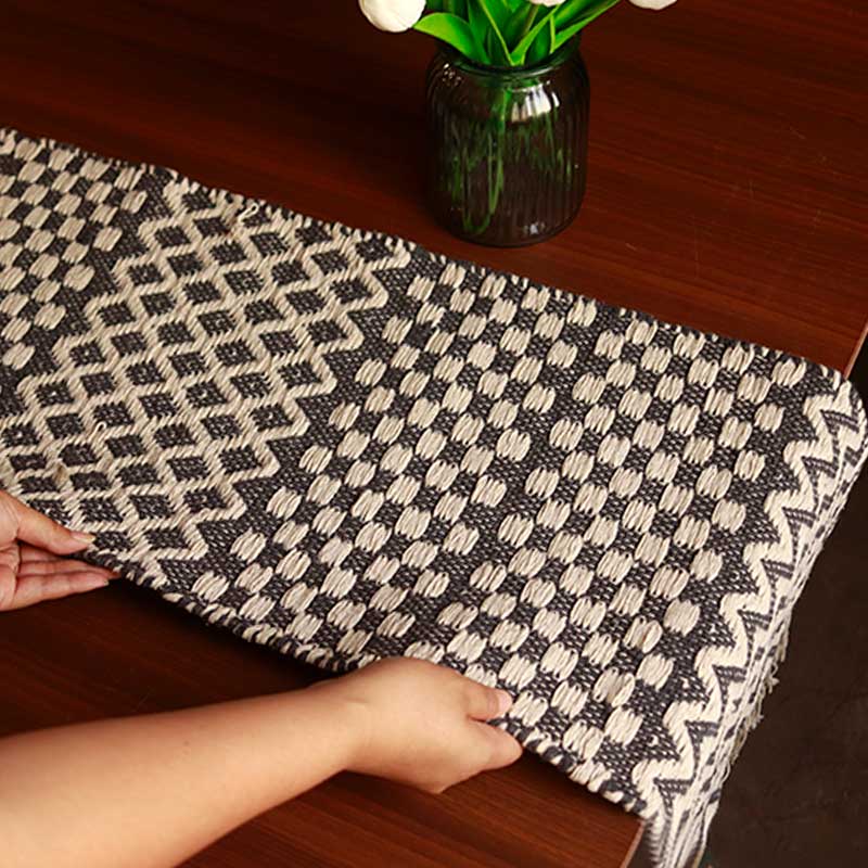 Black & White Patterned Cotton Table Runner