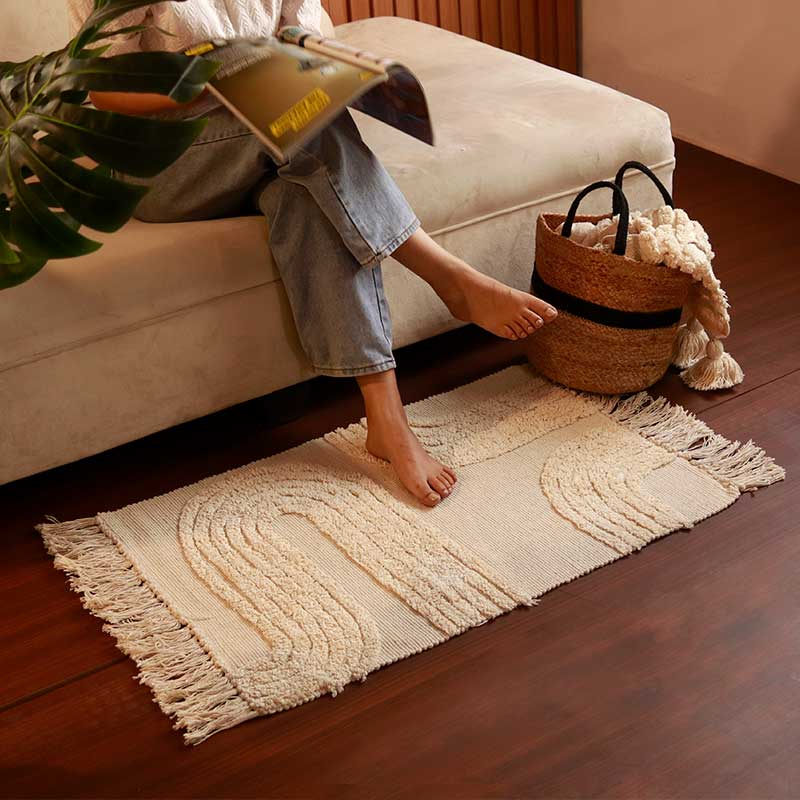 White Tufted Floor Mat | 34 x 21 inches