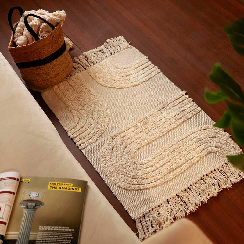 White Tufted Floor Mat | 34 x 21 inches
