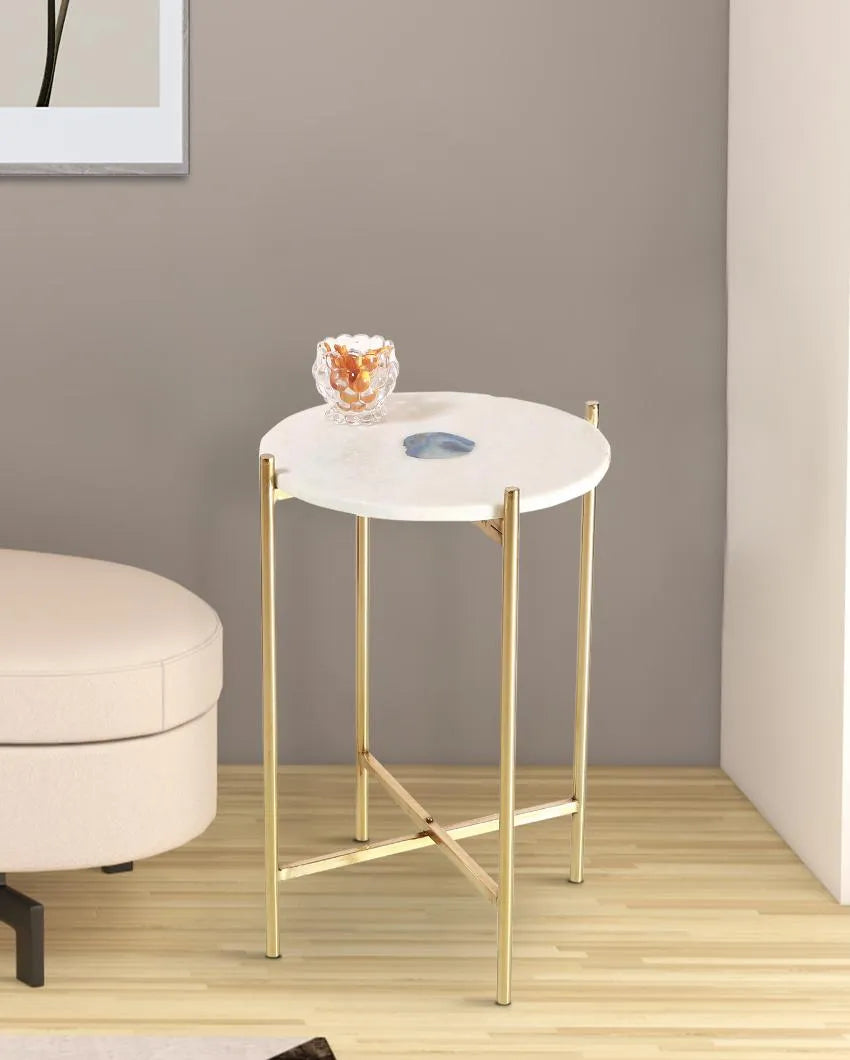 Sleek Marble & Round Metal Gold Accent Table