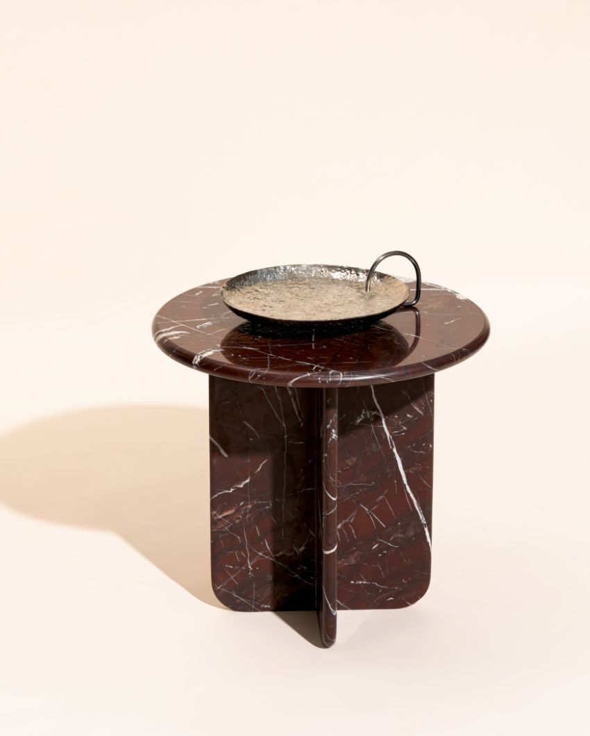 Lunar Norge Rosso Marble Side Table