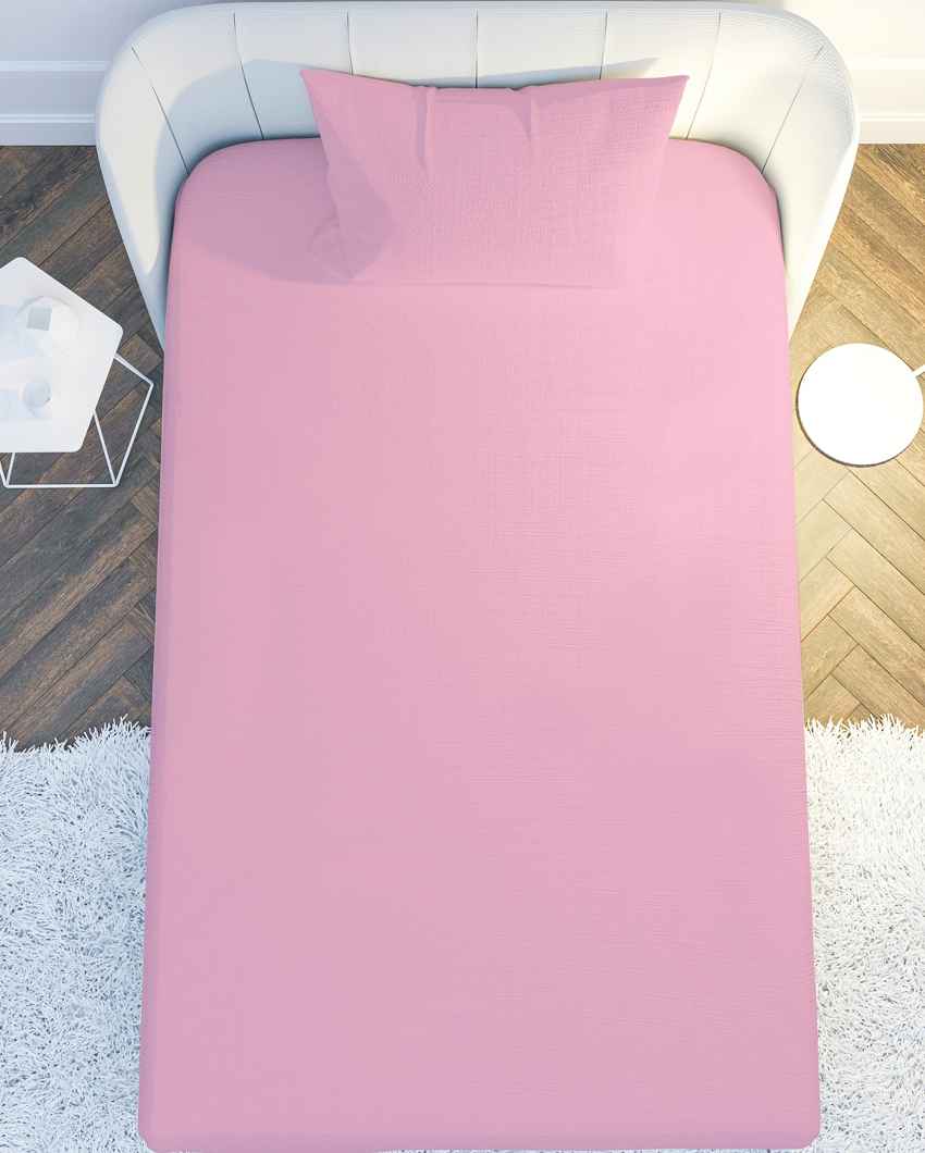Cozyset Pink Cotton Single Bed Sheet With Pillow Cover | Pack of 2