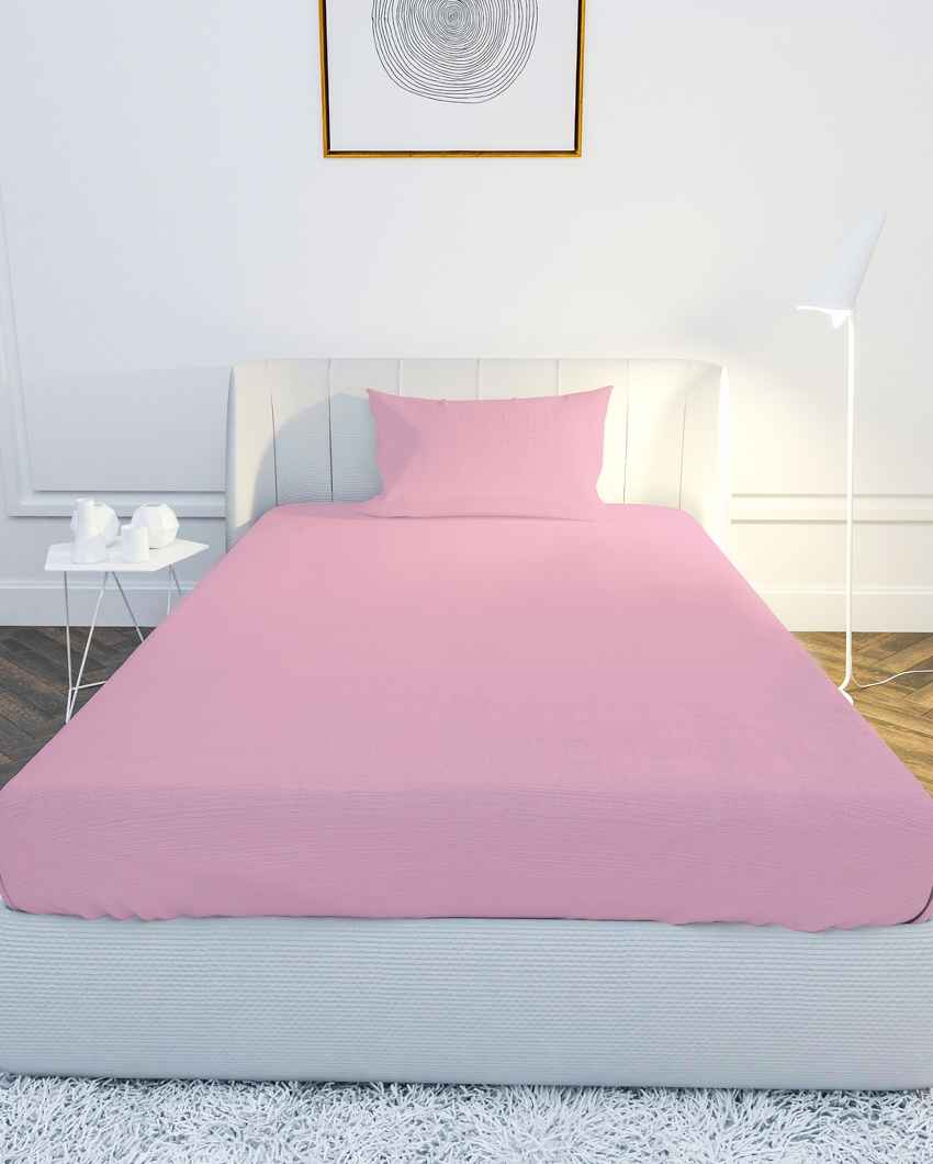 Cozyset Pink Cotton Single Bed Sheet With Pillow Cover | Pack of 2
