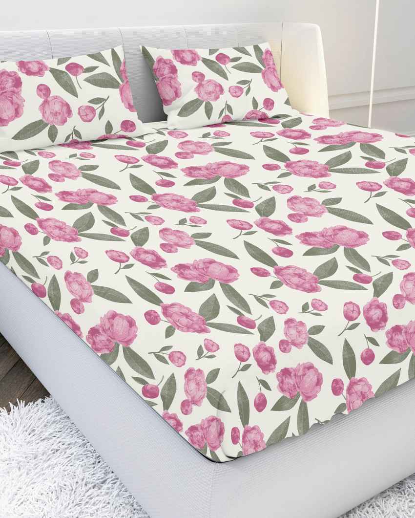 Napdrape Pink Cotton Super King Bed Sheet With Pillow Covers | Pack of 3