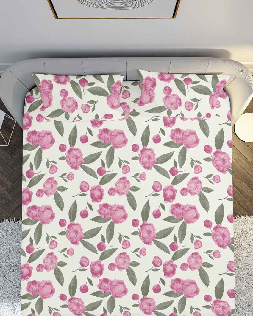 Napdrape Pink Cotton Super King Bed Sheet With Pillow Covers | Pack of 3