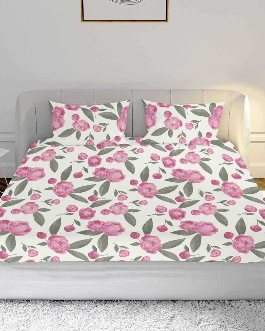 Napdrape Pink Cotton Super King Bed Sheet With Pillow Covers | Pack of 3