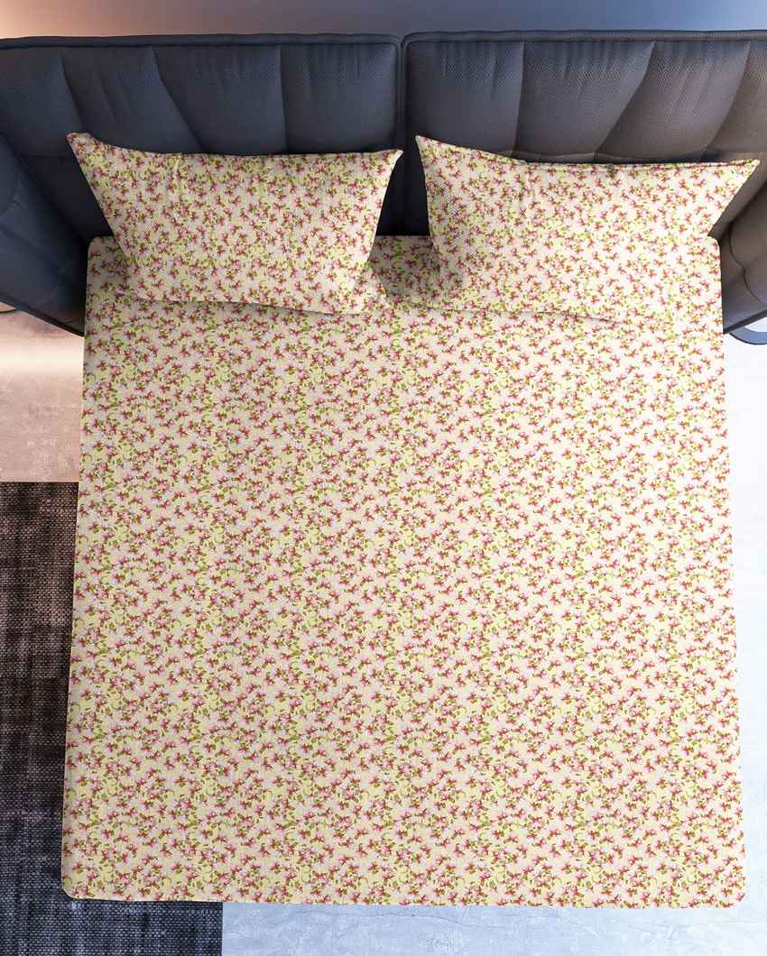 Cloudframe Ketchup Cotton Super King Bed Sheet With Pillow Covers | Pack of 3