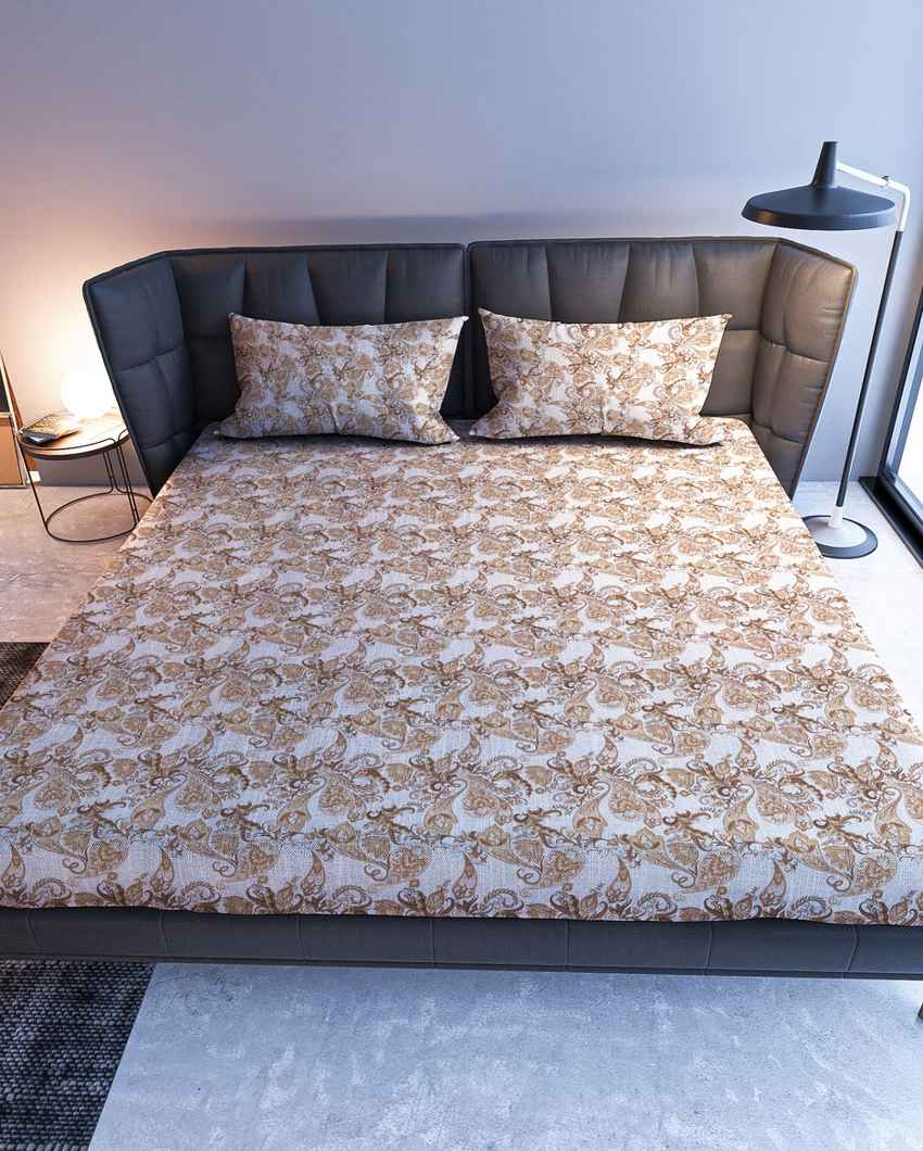 Cozylayer Beige Cotton Super King Bed Sheet With Pillow Covers | Pack of 3