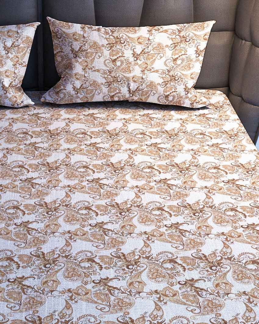 Cozylayer Beige Cotton Super King Bed Sheet With Pillow Covers | Pack of 3
