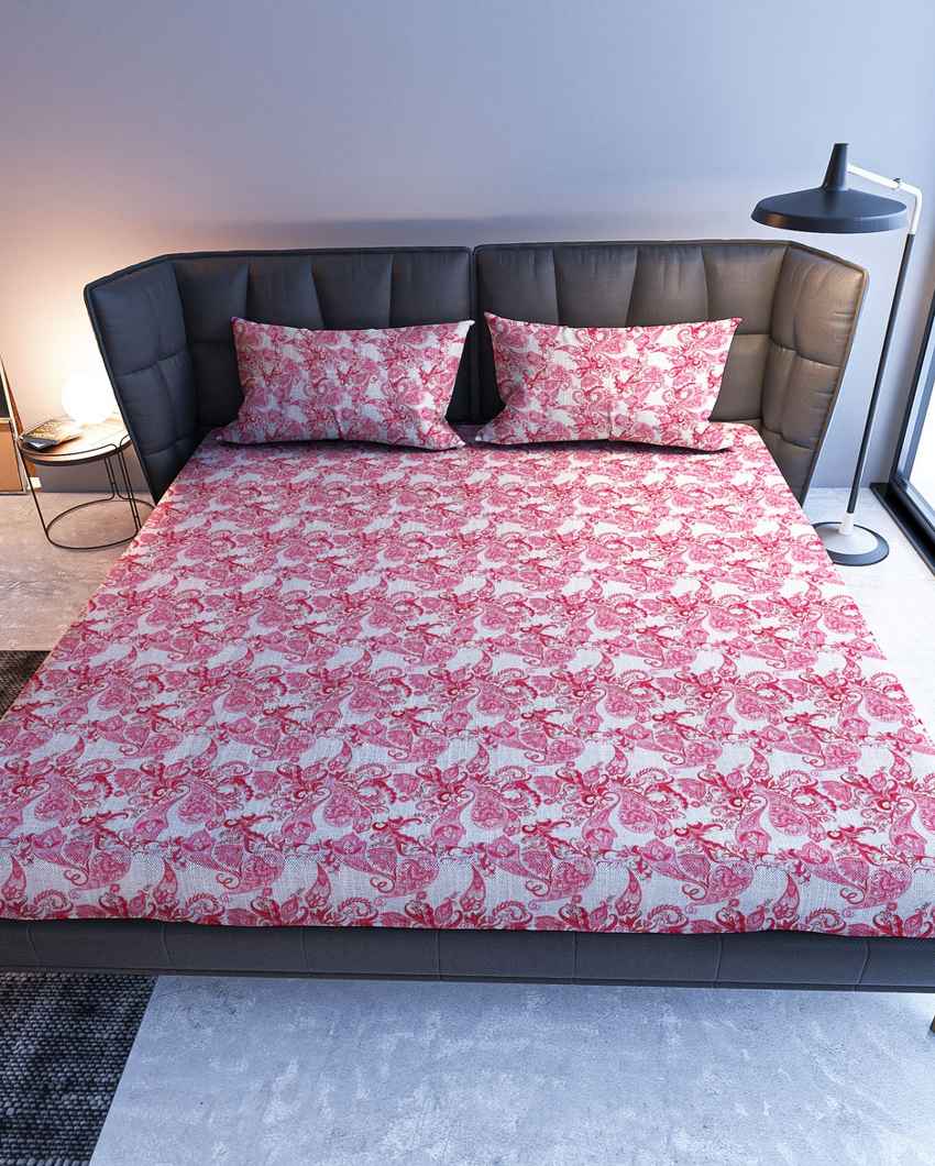 Moontouch Pink Cotton Super King Bed Sheet With Pillow Covers | Pack of 3