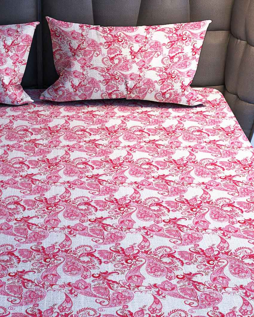 Moontouch Pink Cotton Super King Bed Sheet With Pillow Covers | Pack of 3