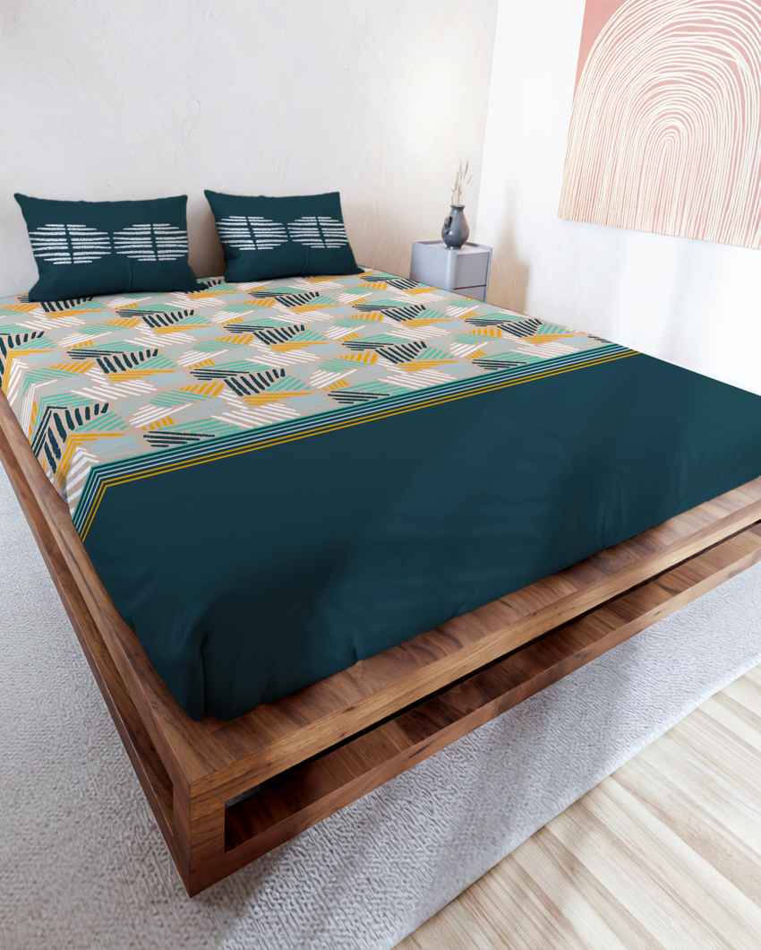 Tucknest Teal Cotton Super King Bed Sheet With Pillow Covers | Pack of 3