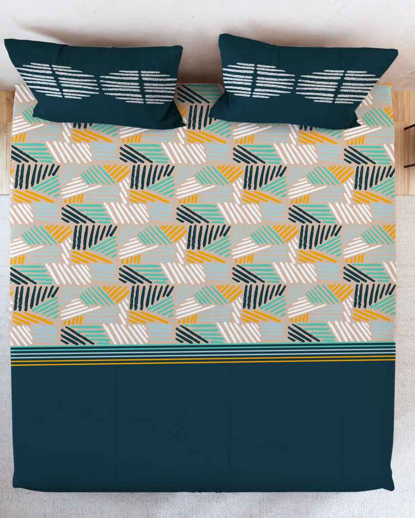 Tucknest Teal Cotton Super King Bed Sheet With Pillow Covers | Pack of 3