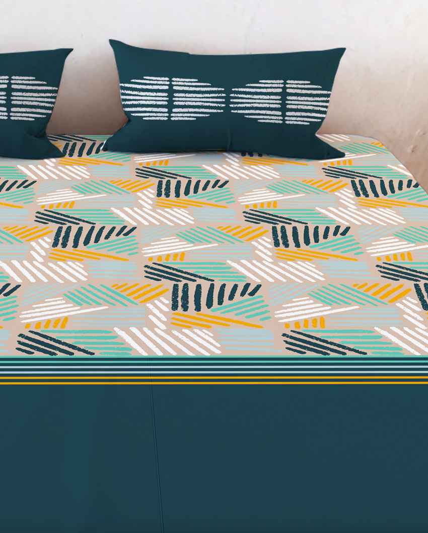 Tucknest Teal Cotton Super King Bed Sheet With Pillow Covers | Pack of 3