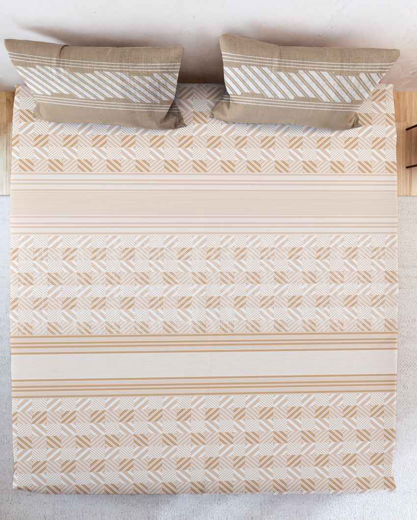 Bedbliss Beige Cotton Super King Bed Sheet With Pillow Covers | Pack of 3