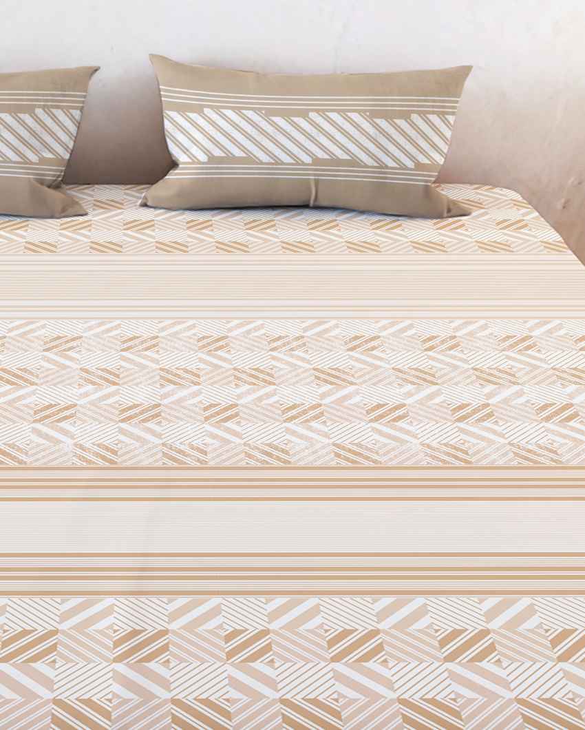 Bedbliss Beige Cotton Super King Bed Sheet With Pillow Covers | Pack of 3