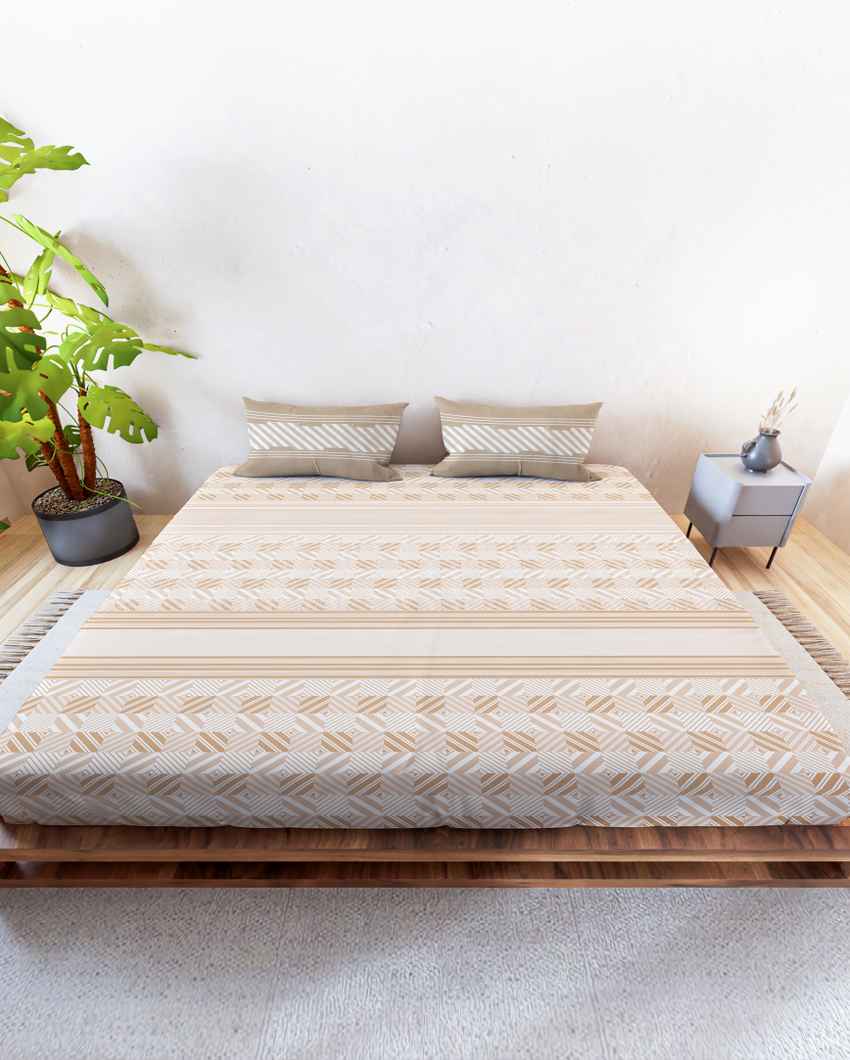 Bedbliss Beige Cotton Super King Bed Sheet With Pillow Covers | Pack of 3