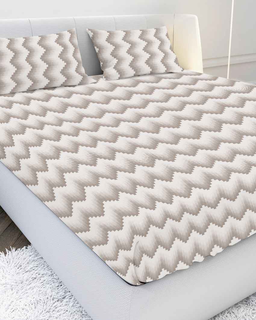 Bedlayer Beige Cotton Super King Bed Sheet With Pillow Covers | Pack of 3