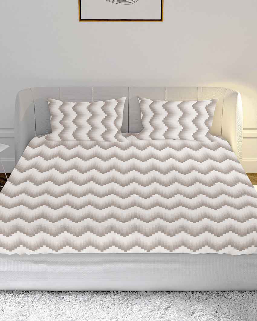 Bedlayer Beige Cotton Super King Bed Sheet With Pillow Covers | Pack of 3