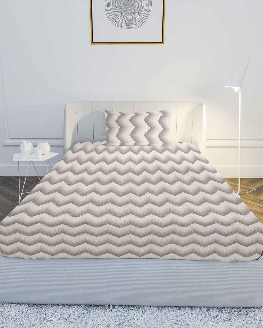Cottonpair Beige Cotton Single Bed Sheet With Pillow Cover | Pack of 2