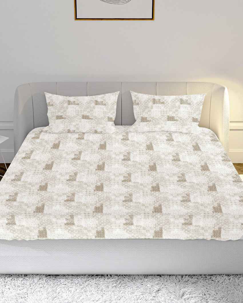 Plushthread Beige Cotton Combed Yarn Super King Bed Sheet With Pillow Covers | Pack of 3