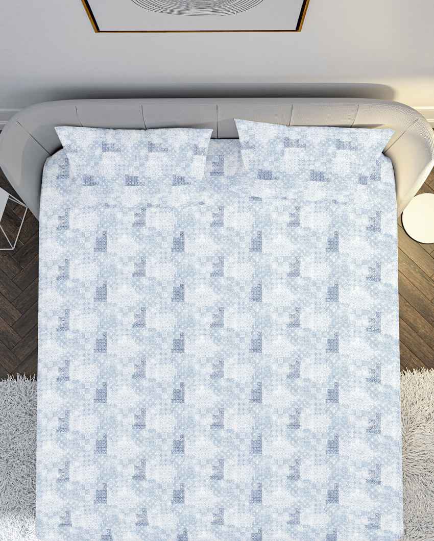 Restsheet Blue Cotton Combed Yarn Super King Bed Sheet With Pillow Covers | Pack of 3
