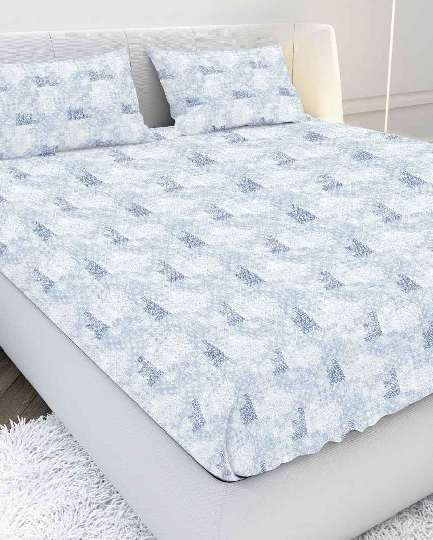 Restsheet Blue Cotton Combed Yarn Super King Bed Sheet With Pillow Covers | Pack of 3