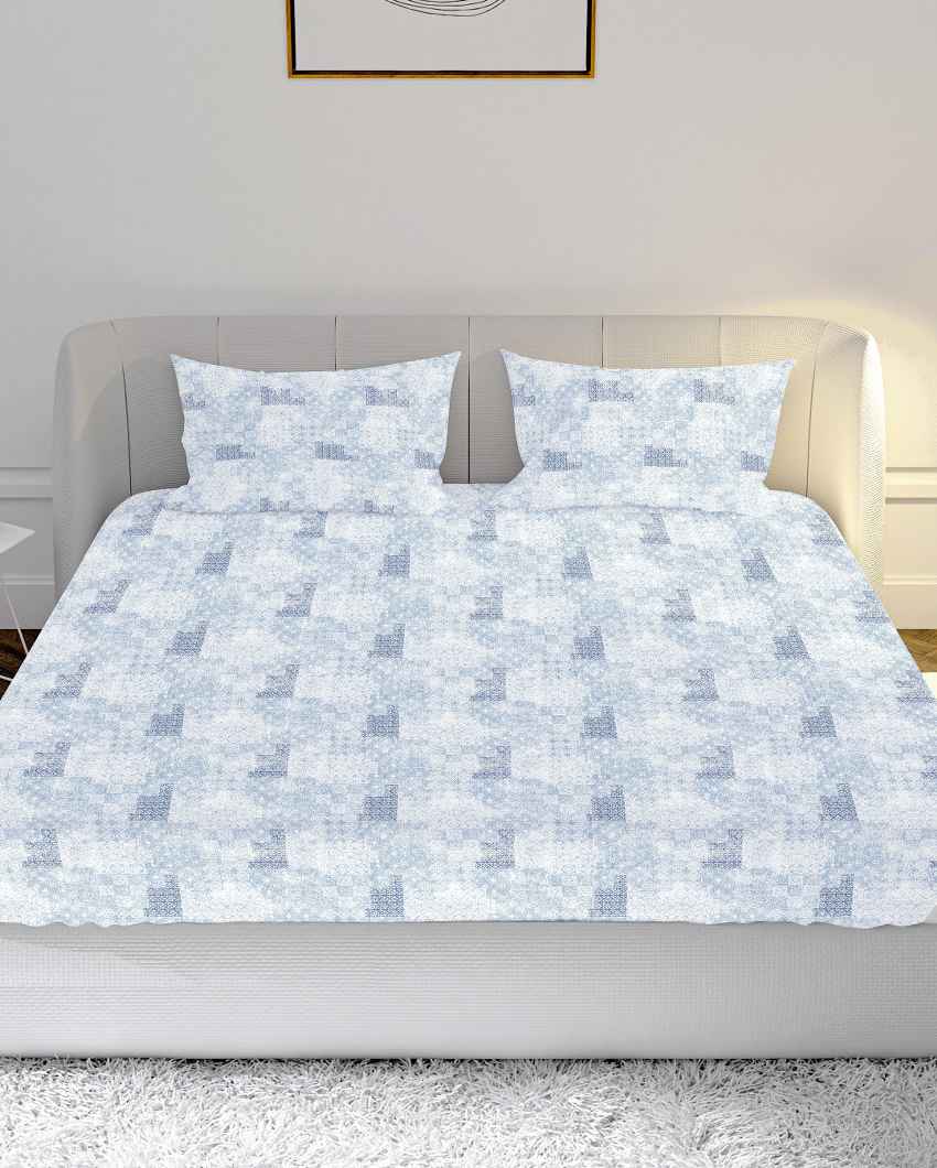 Restsheet Blue Cotton Combed Yarn Super King Bed Sheet With Pillow Covers | Pack of 3